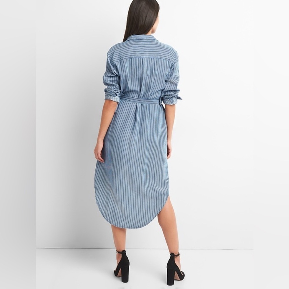 GAP Blue Striped Midi Dress with Belt - Picture 2 of 12